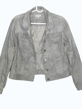 Cropped Jacket Women’s L/G Gray Animal Print Button Front Lightweight
